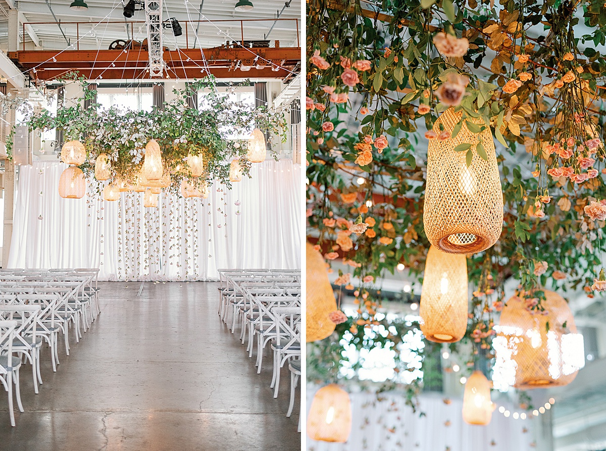 Machine Shop wedding floral installation